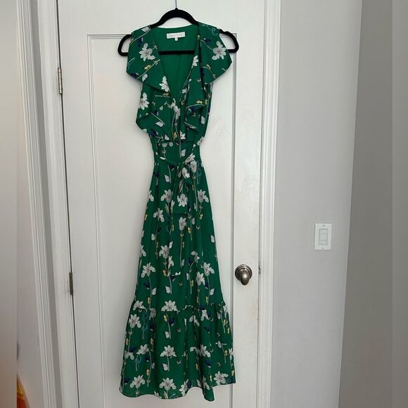 Borgo de Nor Green Garden of Eden Print Maxi Dress GUC US Size 4 with Tie Wrap - Picture 7 of 15